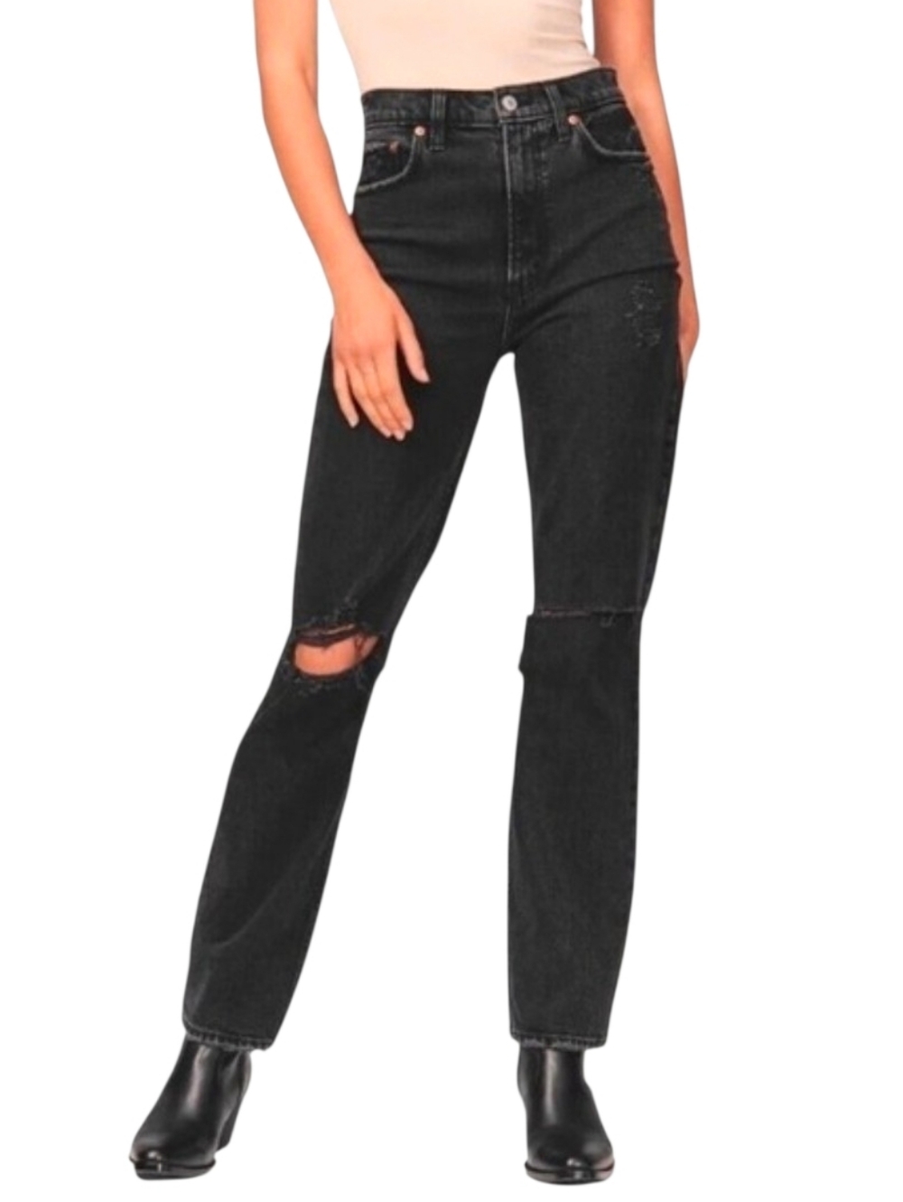 Abercrombie & Fitch '90s Straight Ultra High Rise Jean Distressed Black 27 4